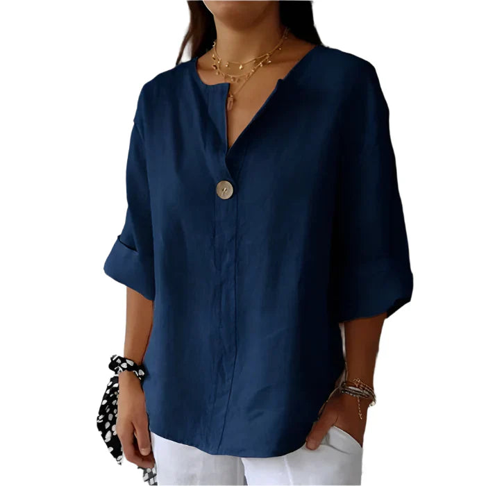 Kaemiya – Minimalistische Bluse aus Leinenmischung mit Knöpfen