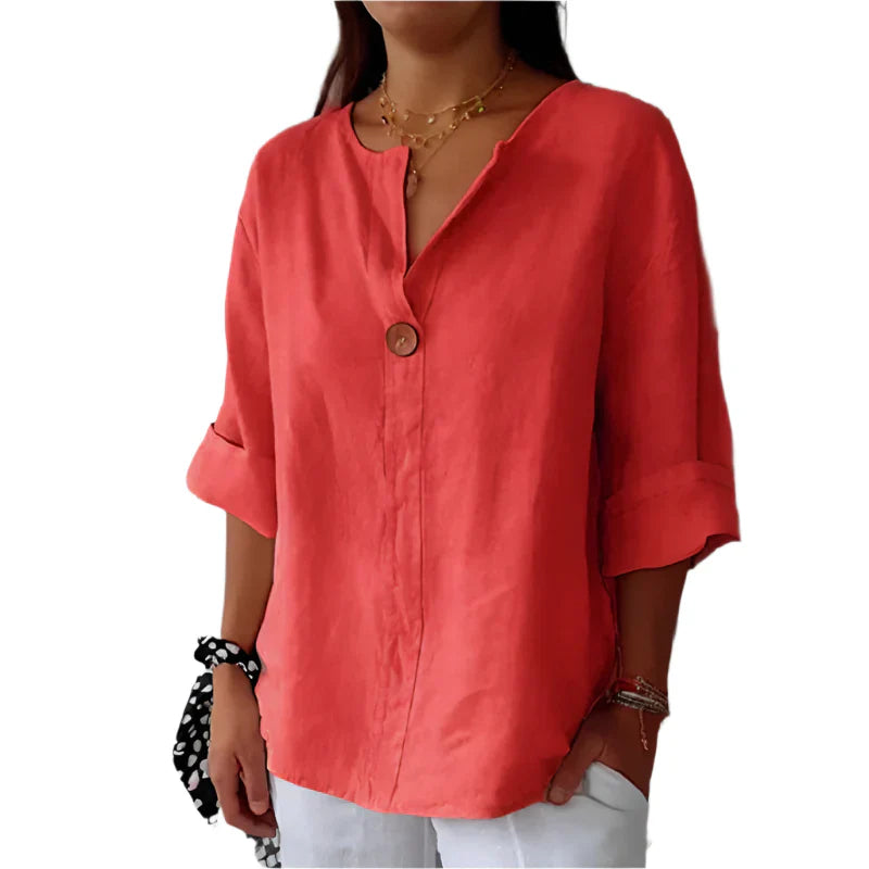 Kaemiya – Minimalistische Bluse aus Leinenmischung mit Knöpfen