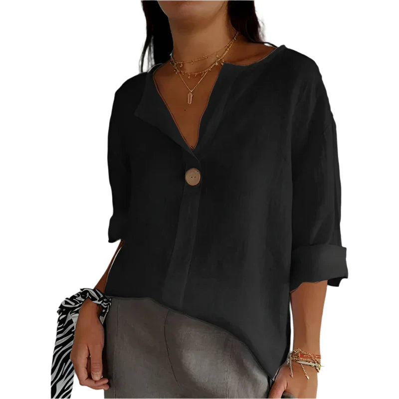 Kaemiya – Minimalistische Bluse aus Leinenmischung mit Knöpfen