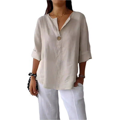 Kaemiya – Minimalistische Bluse aus Leinenmischung mit Knöpfen