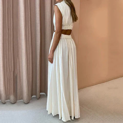 Damen Maxi Kleid – Polyester – Ärmellos mit Hohem Ausschnitt – Elegant für den Sommer