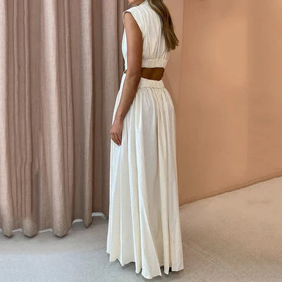 Damen Maxi Kleid – Polyester – Ärmellos mit Hohem Ausschnitt – Elegant für den Sommer