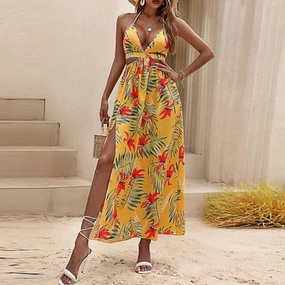 Benigna – Tropisches Neckholder-Maxikleid