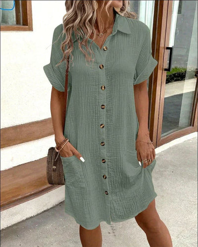 Doriah – Strukturiertes Button-Down-Hemdkleid aus Baumwolle mit Tasche