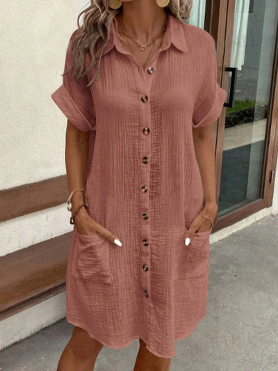 Doriah – Strukturiertes Button-Down-Hemdkleid aus Baumwolle mit Tasche