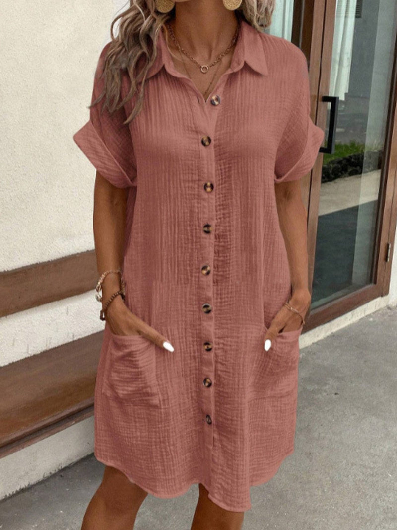Hailey | Damen Retro Hemdkleid aus Baumwolle und Leinen