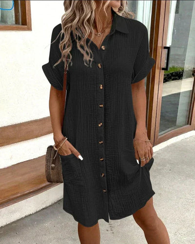 Doriah – Strukturiertes Button-Down-Hemdkleid aus Baumwolle mit Tasche