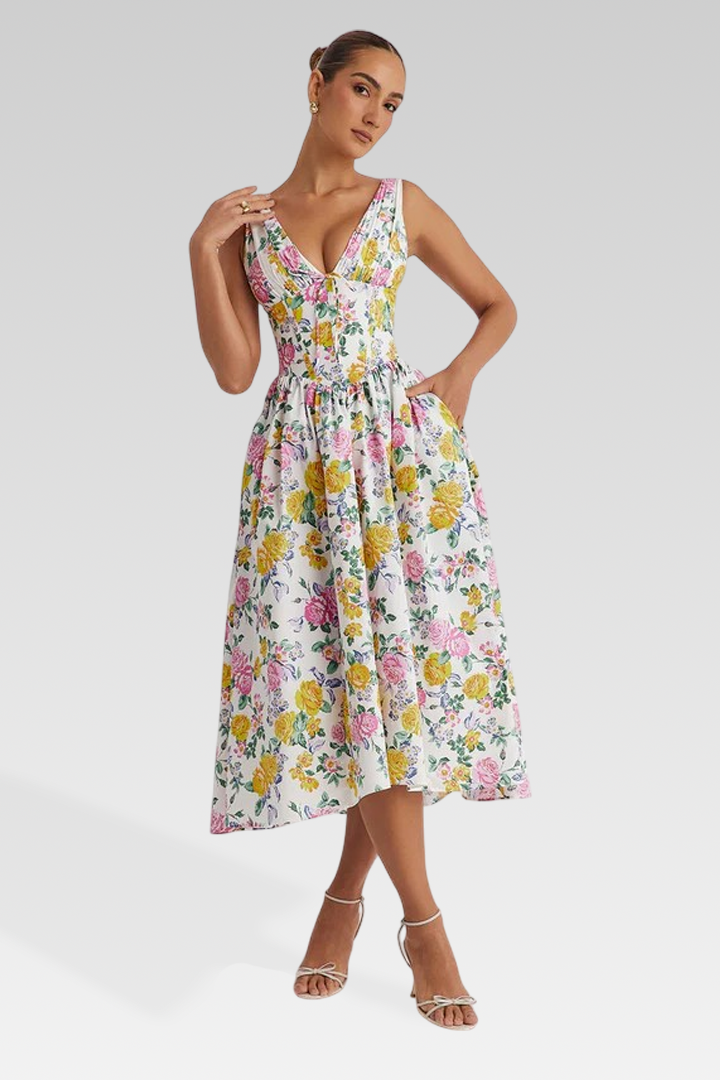 Aurora – Elegantes Sommerkleid mit Blumenmuster