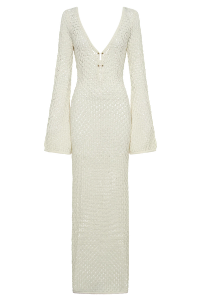 Liviane - Gehäkeltes Maxikleid mit Fishtail-Ärmeln