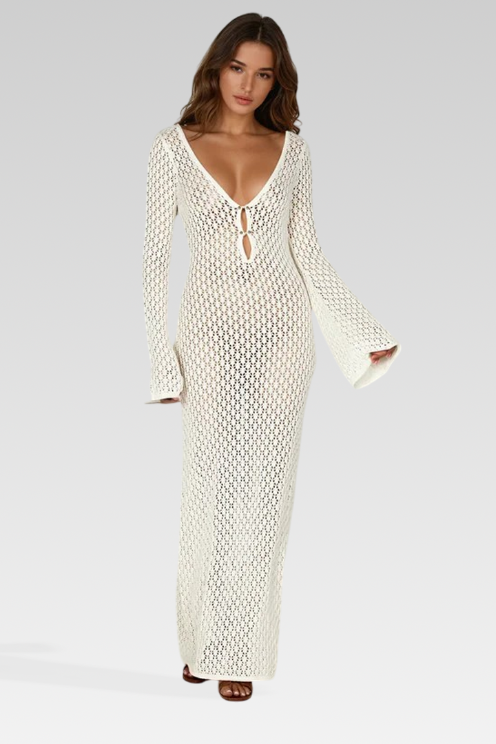 Liviane - Gehäkeltes Maxikleid mit Fishtail-Ärmeln