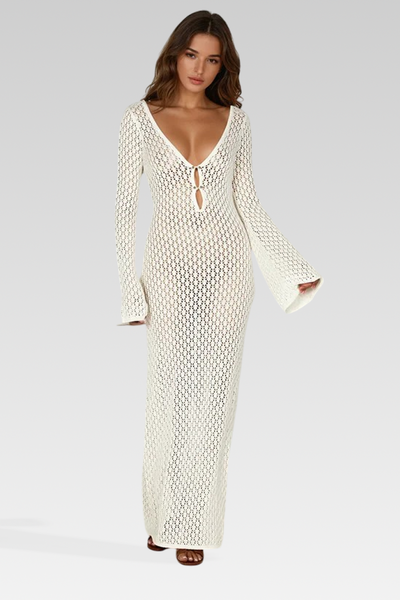Liviane - Gehäkeltes Maxikleid mit Fishtail-Ärmeln