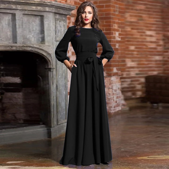 Stilvolles Langarm-Hochzeitsgastkleid für Damen | Maxi