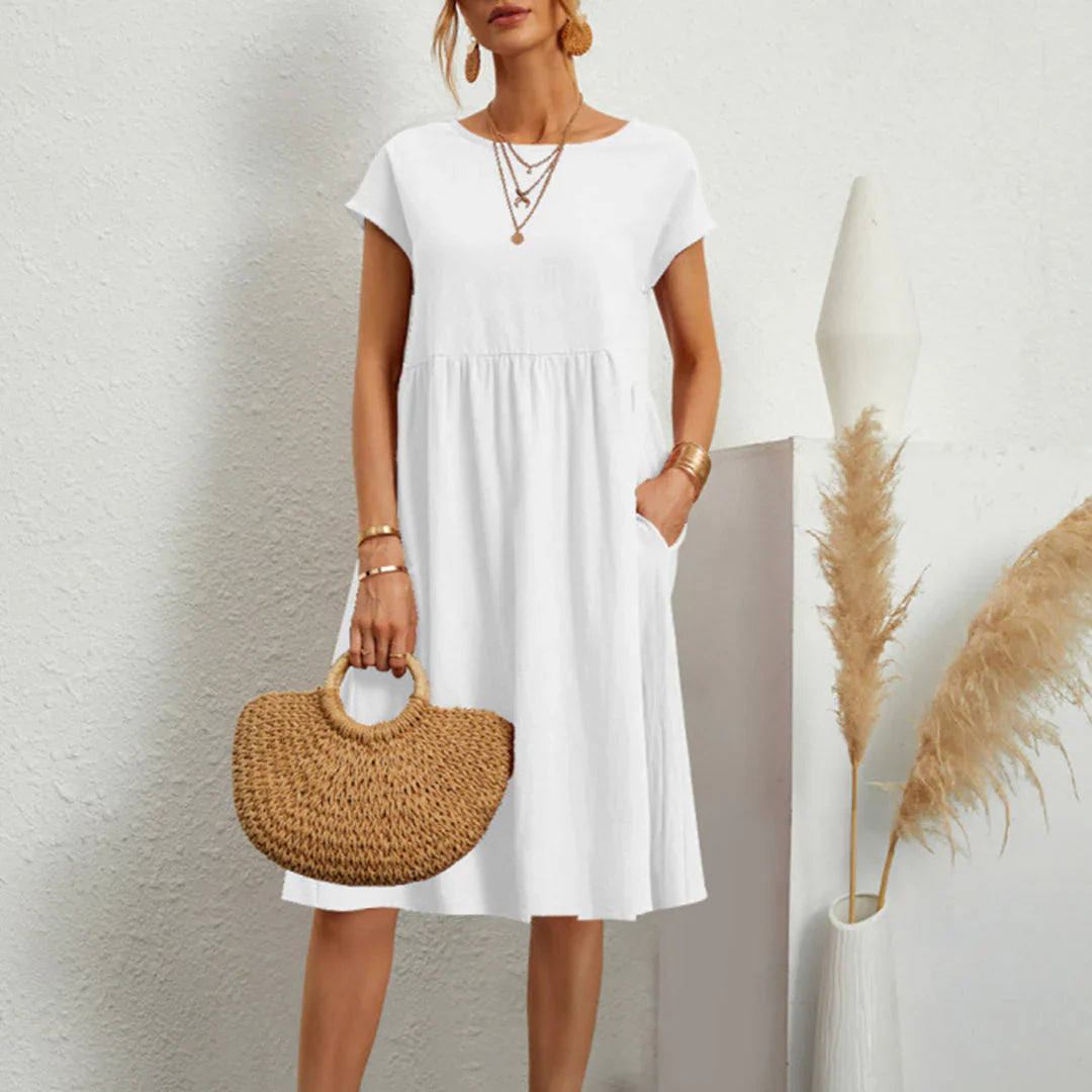 Abitha – Lässiges Baumwollkleid mit A-Linien-Tasche
