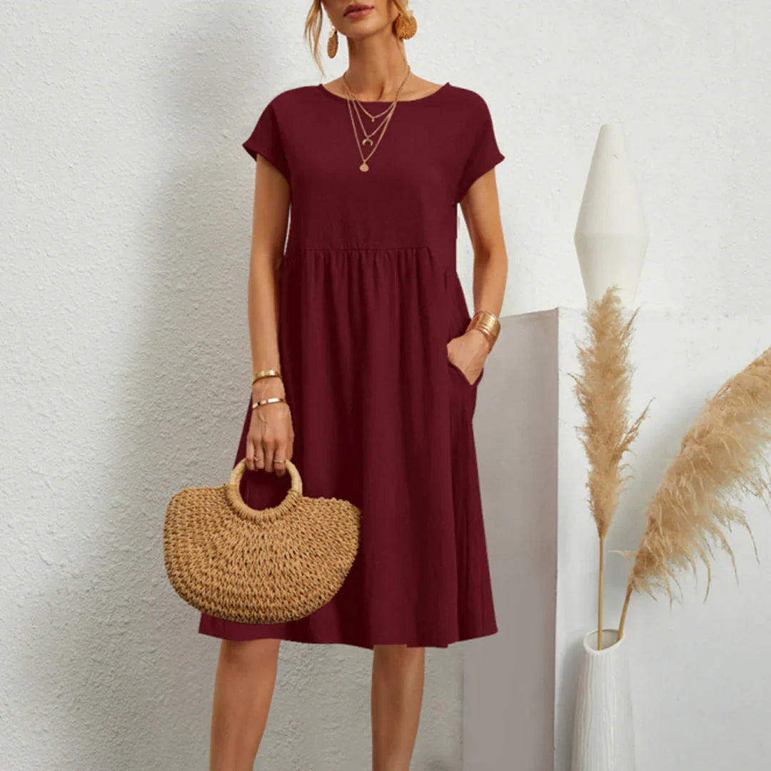 Abitha – Lässiges Baumwollkleid mit A-Linien-Tasche