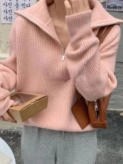 Helene | Warmer Damenpullover mit Reißverschluss und Rollkragen