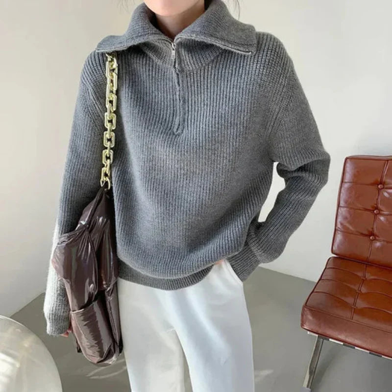 Helene | Warmer Damenpullover mit Reißverschluss und Rollkragen