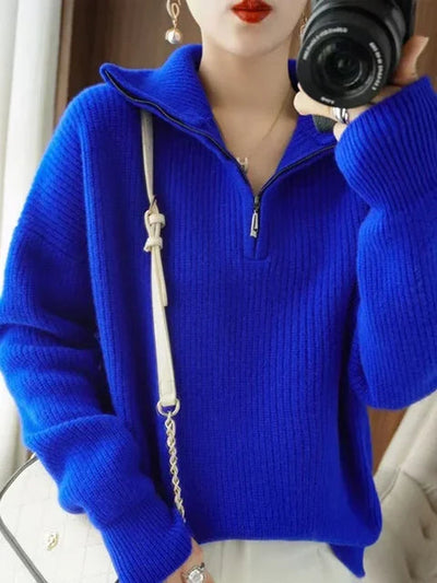 Helene | Warmer Damenpullover mit Reißverschluss und Rollkragen