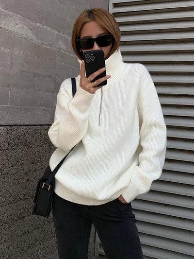 Helene | Warmer Damenpullover mit Reißverschluss und Rollkragen