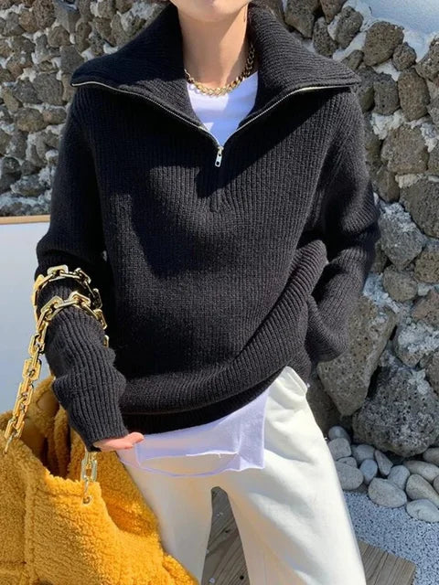 Helene | Warmer Damenpullover mit Reißverschluss und Rollkragen