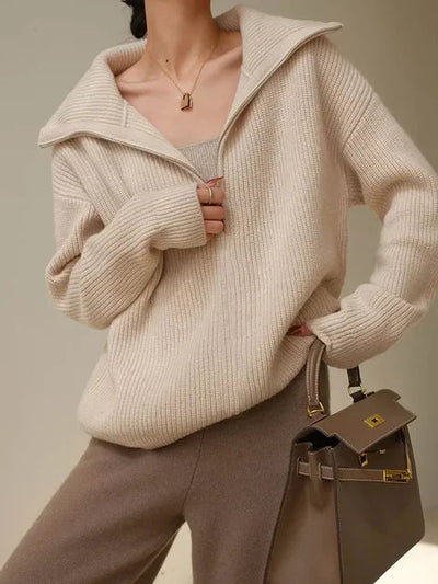 Helene | Warmer Damenpullover mit Reißverschluss und Rollkragen