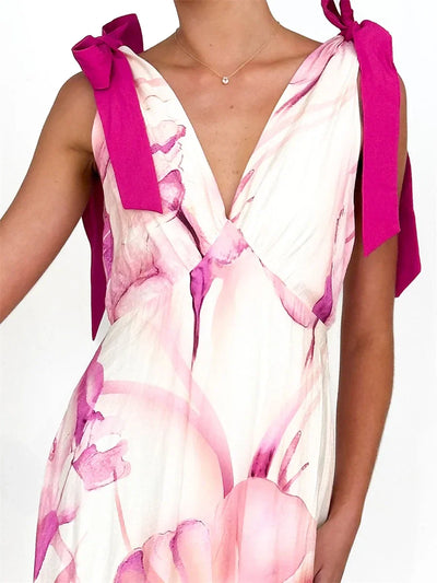 Rückenfreies V-Ausschnitt Damen Maxikleid