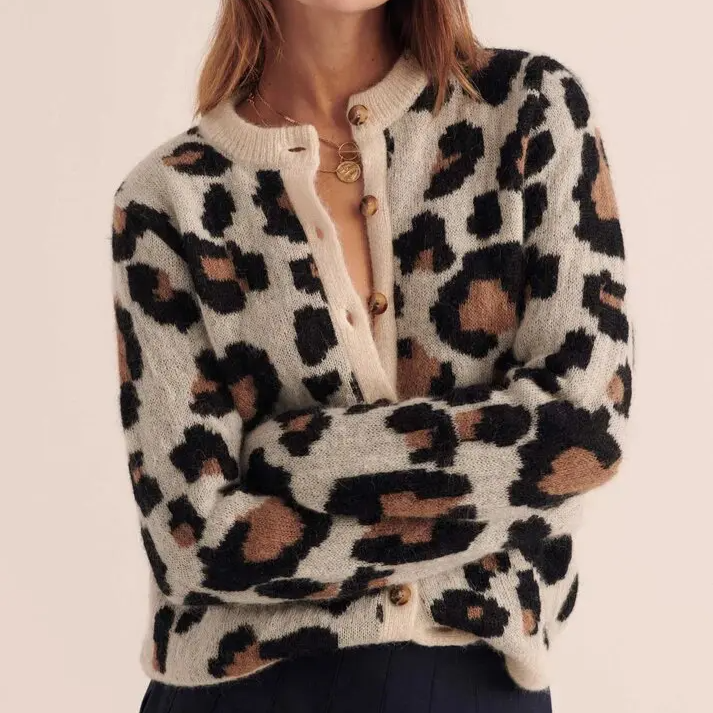 Leopardenmuster Damen Strickcardigan