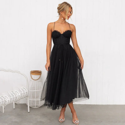 Krystal – Romantisches Tüll-Korsett-Midikleid