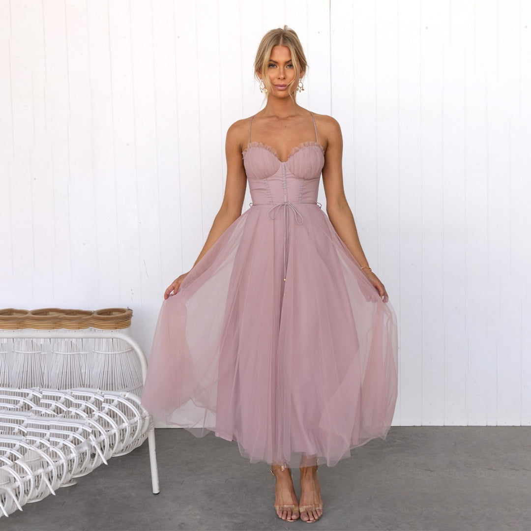 Festliches Midi Cocktailkleid | Fließendes Abendkleid mit V-Ausschnitt