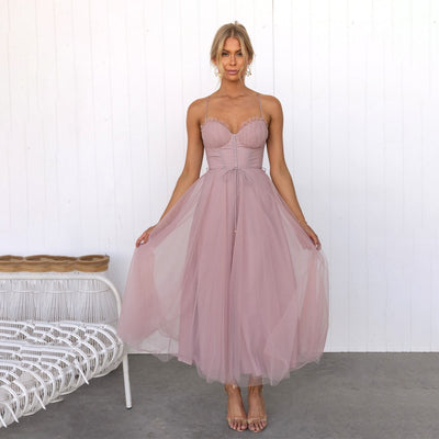 Festliches Midi Cocktailkleid | Fließendes Abendkleid mit V-Ausschnitt