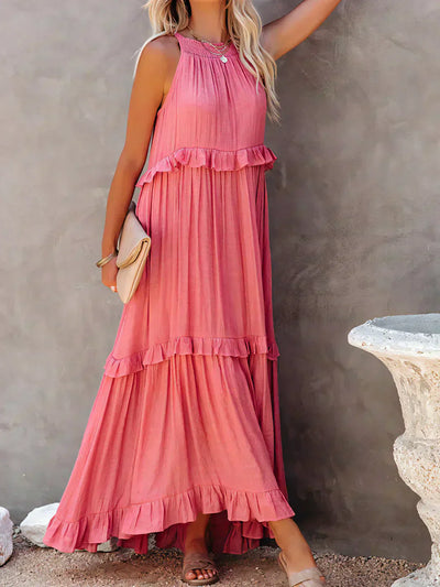 Boho Maxikleid mit Volants & Neckholder-Ausschnitt – Sommerlich & Feminin