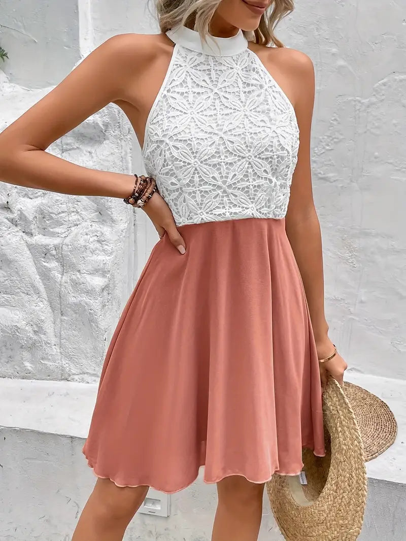 Ada -  Kontrastfarbenes ärmelloses A-Linien-Kleid aus Spitze für Damen