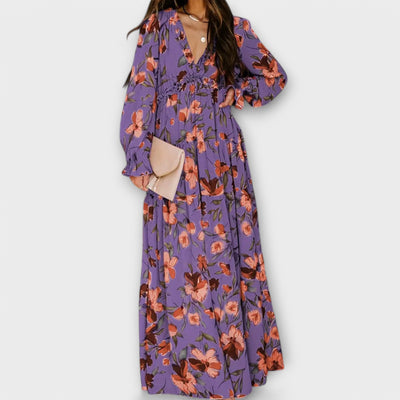 Lillian | Romantisches, transparentes Maxikleid mit floralem Design