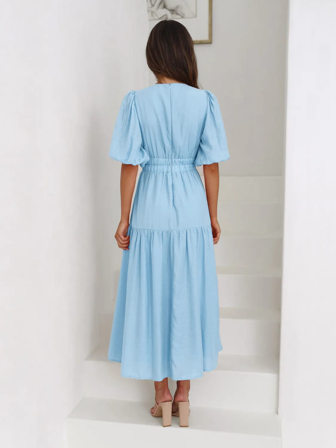 Surplice Half Puff Sleeve Midi Dress
