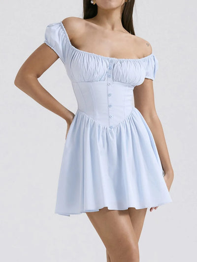 Square Neck Cap Sleeve Mini Dress