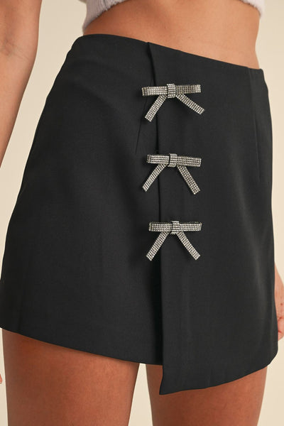 Rhinestone Bow Wrap High Waist Mini Skirt