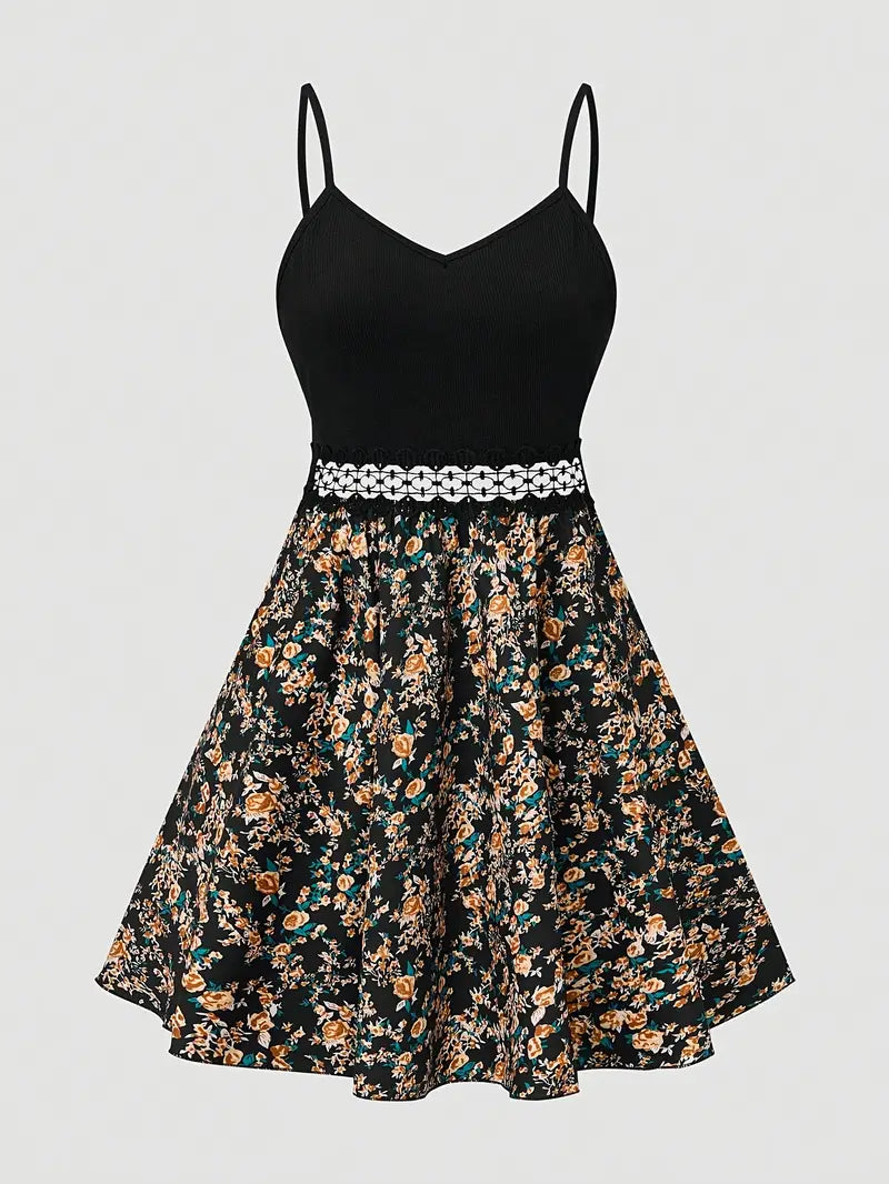 Sofee – A-Linien-Minikleid mit Blumenmuster und Spaghettiträgern