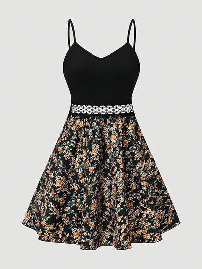 Sofee – A-Linien-Minikleid mit Blumenmuster und Spaghettiträgern