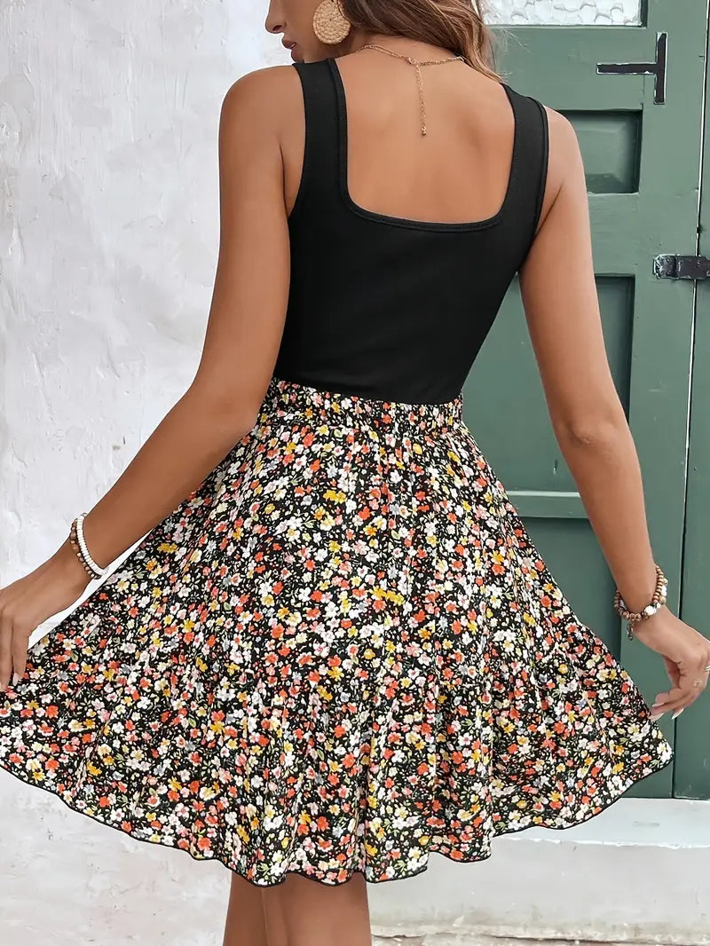 Romilda – Stilvolles Kleid mit eckigem Ausschnitt und Blumenmuster