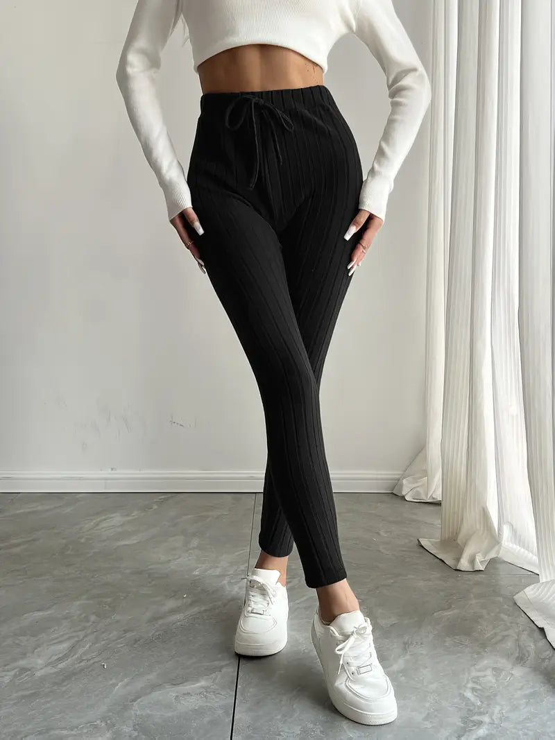 Anouk – Rippstrick-Leggings mit hohem Bund und Kordelzug