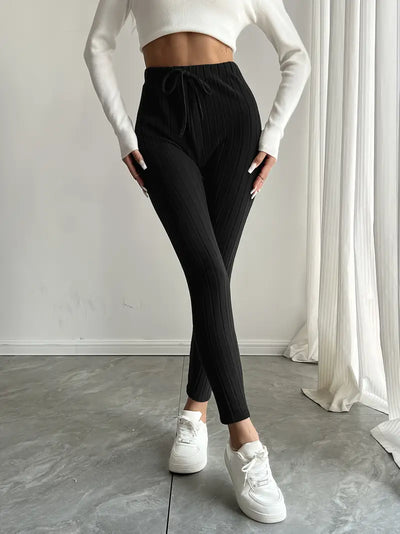 Anouk – Rippstrick-Leggings mit hohem Bund und Kordelzug