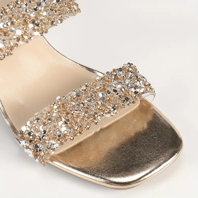 Melisette – Sandalen mit transparentem Blockabsatz und Glitzerriemen