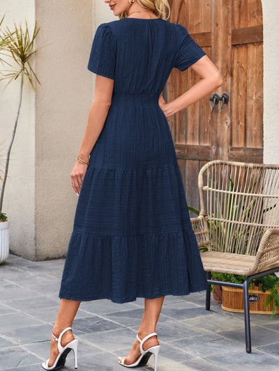 Tiered Notched Short Sleeve Dress