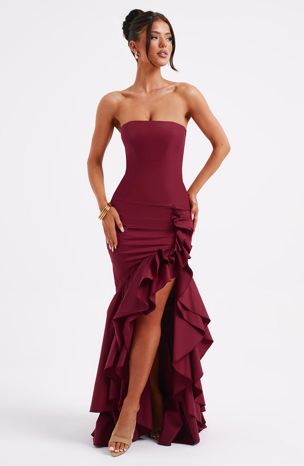 Elegantes ärmelloses Maxikleid mit Schnürdetail & Schlitz – Abendkleid