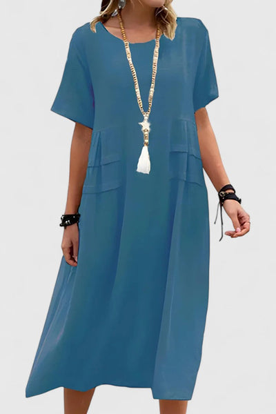 Chloe | Lockeres Midi-Kleid mit kurzen Ärmeln und praktischen Taschen