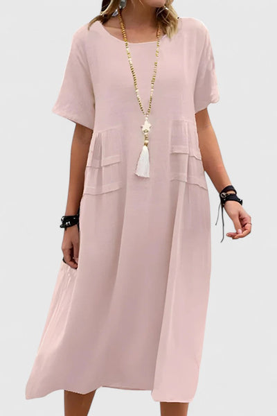 Chloe | Lockeres Midi-Kleid mit kurzen Ärmeln und praktischen Taschen