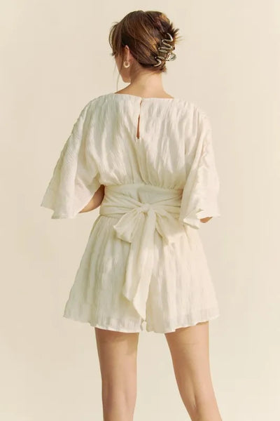 Davi & Dani Batwing Sleeve Waist Belt Romper