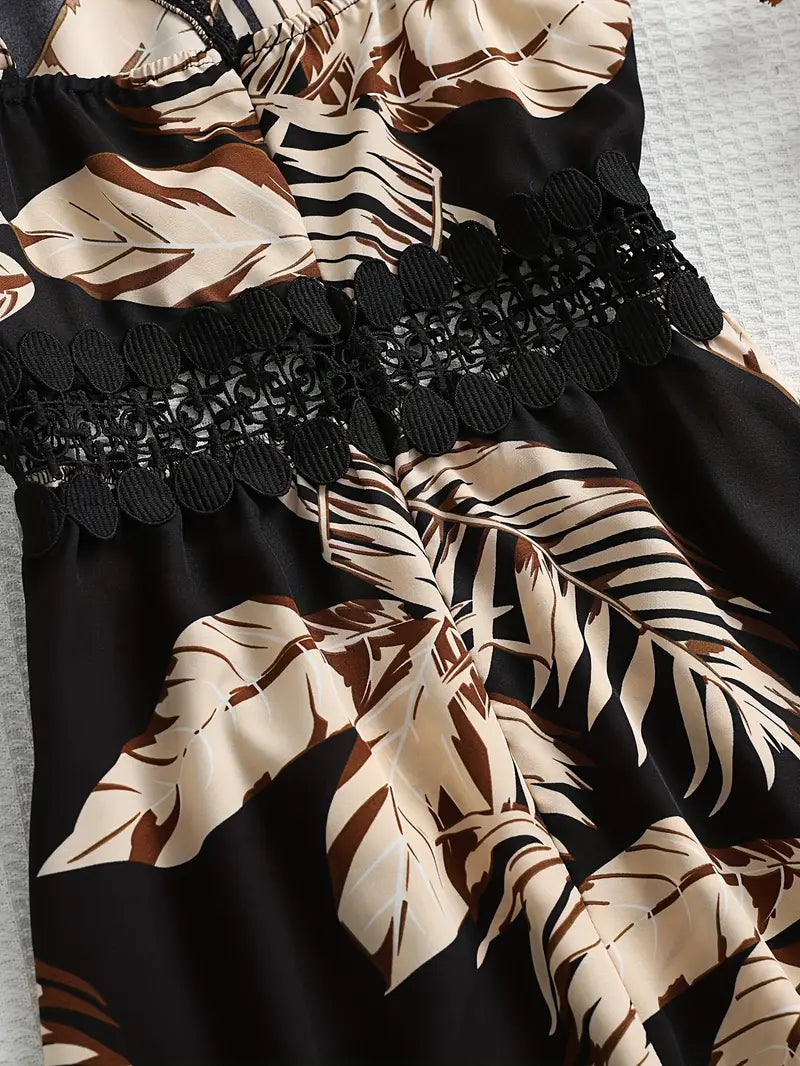 Kamala – A-Linien-Kleid mit Spaghettiträgern und tropischem Print