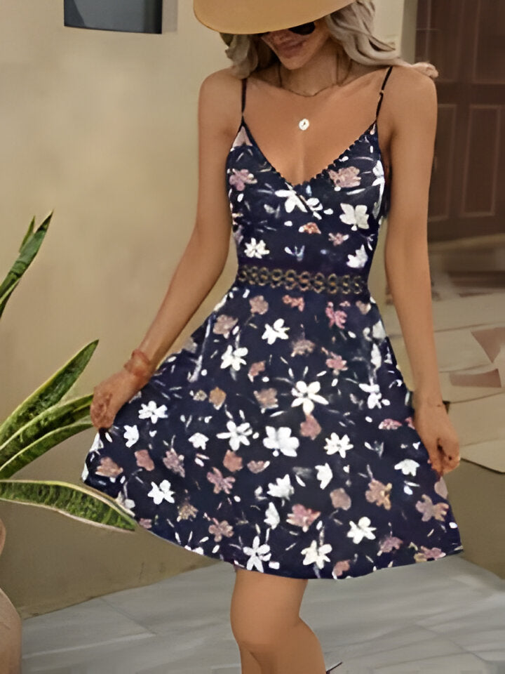 Jacqueline | Elegantes Urlaubsstil Damen Spitze Patchwork Spaghettiträger Kleid