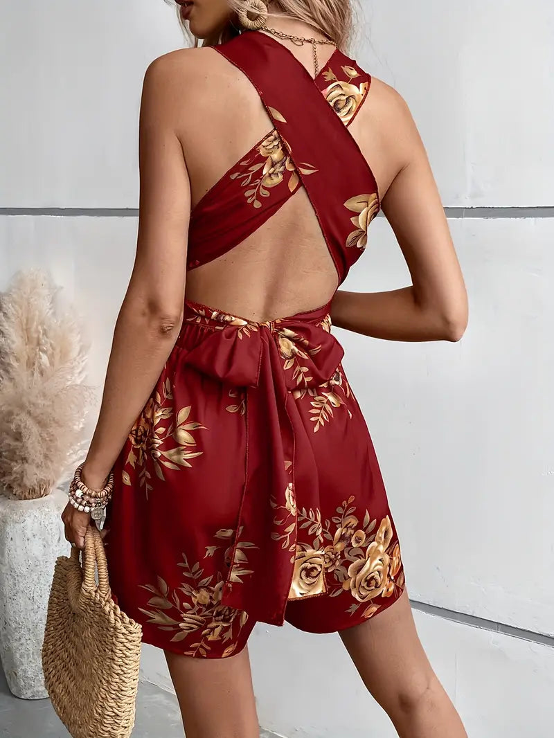 Deitra – Blooming Elegance Strampler mit gekreuztem Rücken und Blumenmuster