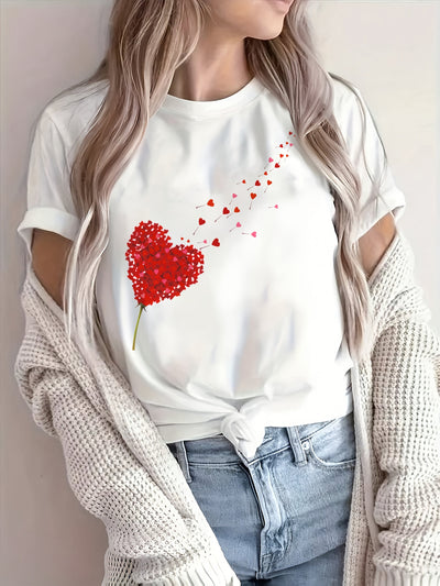 Damen T-Shirt aus Baumwolle mit Herz-Print – Lockerer Schnitt